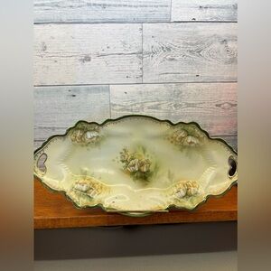 R S Prussia Handled Christmas Celery Serving Dish - Dogwood & White Lilies
